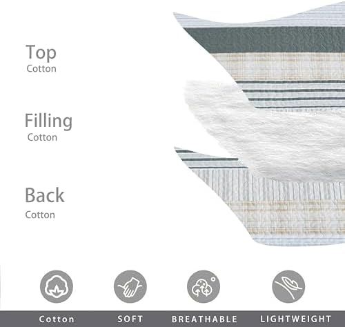 Homzard Cotton King Size Quilt Set - Beige Grey Plaid 3 Piece