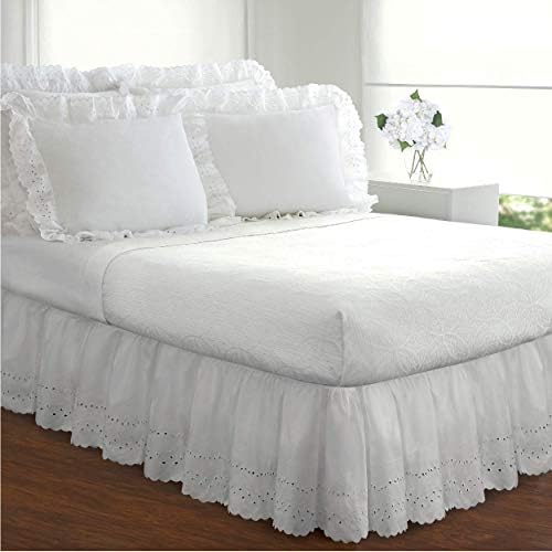 FRESH IDEAS Ruffled Eyelet Bed Skirt 18 Drop Twin White