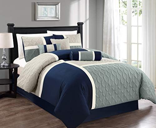 Chezmoi Upland 7-Piece Patchwork Comforter Set NavyBlueGray California King