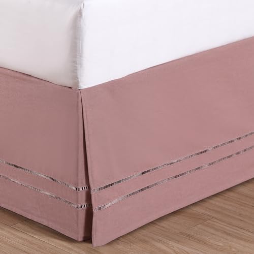 FRESH IDEAS Linenweave Hemstitch Bed Skirt Twin Blush 15 Drop