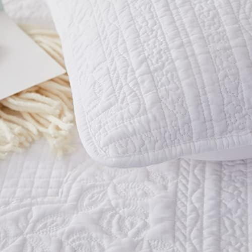 Brandream White Cotton Queen Quilt Set 3PCs