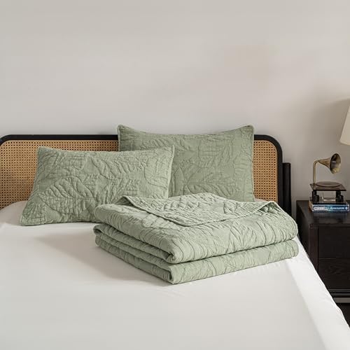 Texture Looms Cotton Quilt King Size Green Bedding Set
