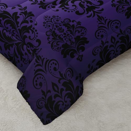 Nttopship Violet Gothic Floral Comforter Set