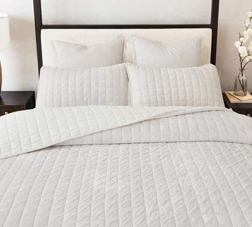 Velvet Quilt Oversized King Size 120x128 Cream White