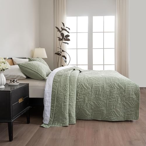 Texture Looms Cotton Quilt King Size Green Bedding Set