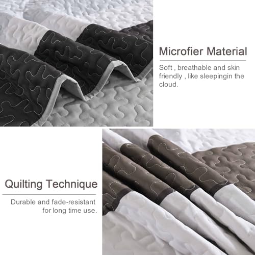 Boho Quilt Set Full Size 3 Pieces Grey Striped Bedding
