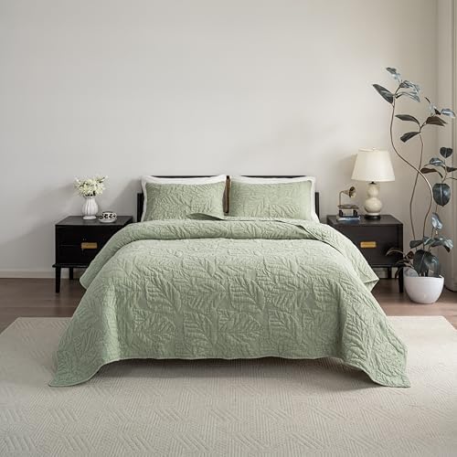 Texture Looms Cotton Quilt King Size Green Bedding Set