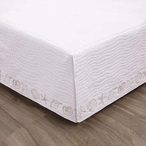 Greenland Home Coastal Seashell Embroidered Bed Skirt Full Size