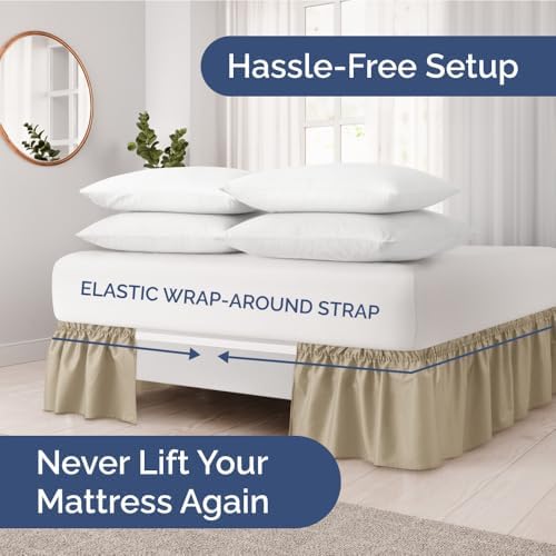 Wrap Around Dust Ruffle Bed Skirt 2 Pillowcases Bundle - Beige