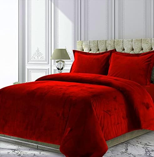 Velvet Red Comforter Set Super King Size 5 Pieces