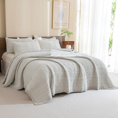 Sanracie Khaki Waffle Quilt Set 3Pcs Oversized King 1