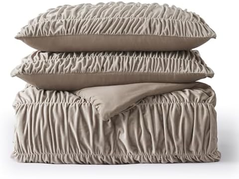 Wonderful Ruched Velvet Quilt Set Queen Size Light Brown