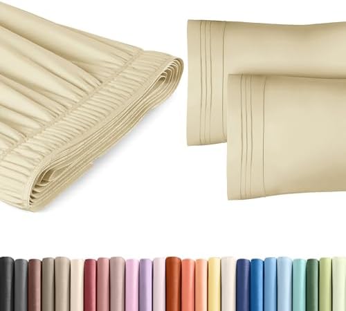 Wrap Around Dust Ruffle Bed Skirt 2 Pillowcases Bundle - Beige
