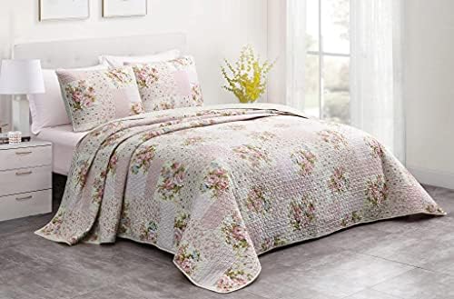 Chezmoi Collection Rosy 3-Piece Patchwork Quilt Set 1