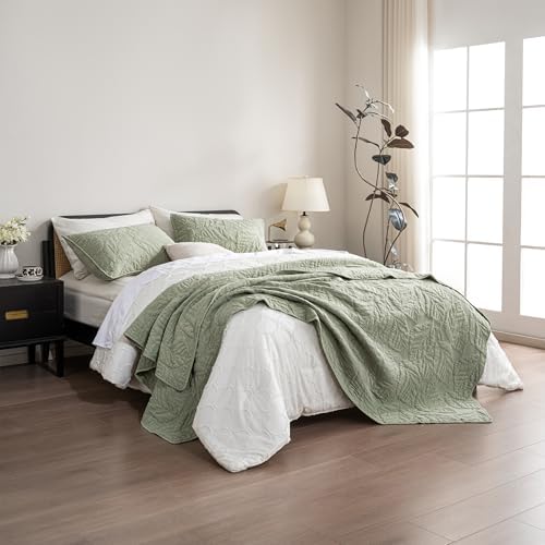Texture Looms Cotton Quilt King Size Green Bedding Set