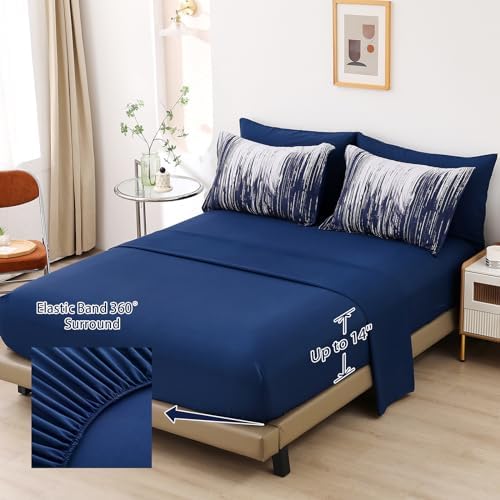Dinjoy Ombre Navy Blue Comforter Set 7 Pieces