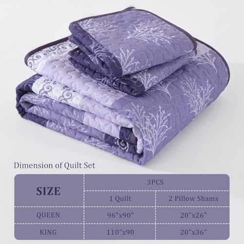 DJY Boho Quilt Set King Size Purple Striped Bedspread