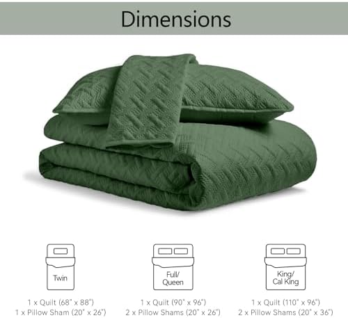 FLYMME Queen Quilt Olive Green Set with Shams