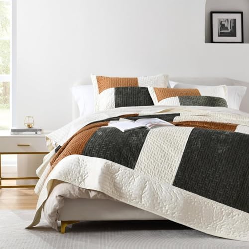 Grassix Velvet Queen Quilt Set - 90x96 Green Gold 3-Piece All Seasons