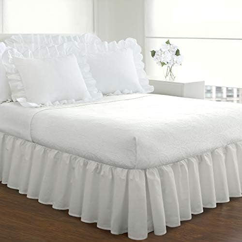 FRESH IDEAS Bedskirt with Ruffles White Twin 18 Drop Length