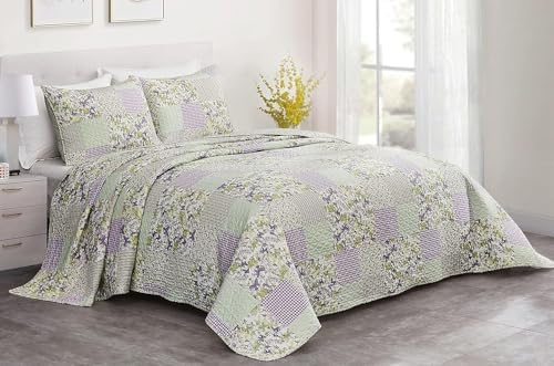Chezmoi Daisy 3-Piece Quilt Set - Purple Butterfly Botanical Print