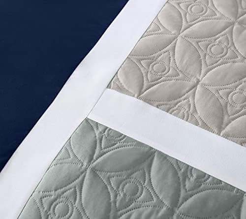 Chezmoi Upland 7-Piece Patchwork Comforter Set NavyBlueGray California King