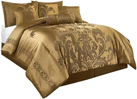 Chezmoi Collection 7-Piece Comforter Set California King Gold