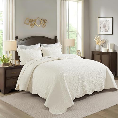 HoneiLife King Quilt Set - 3-Piece Microfiber Bedding Retro Pattern All Season Use