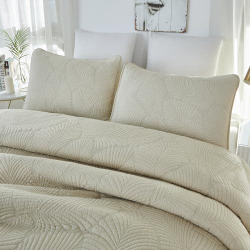 Brandream King Size Quilt Set Cotton Elegant Beige