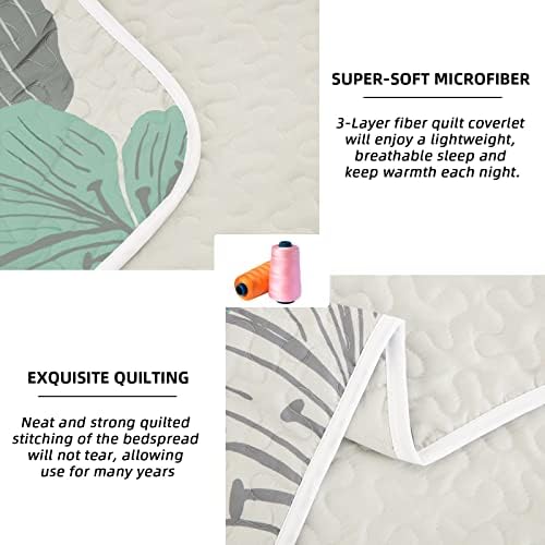 DJY 3 Piece Queen Quilt Set with Green Floral Pattern