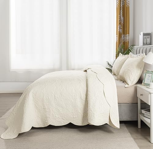 HoneiLife King Quilt Set - 3-Piece Microfiber Bedding Retro Pattern All Season Use
