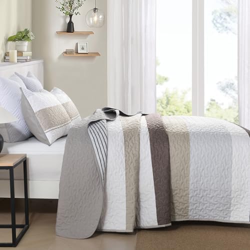 Dinjoy Grey Boho Striped California King Quilt Set