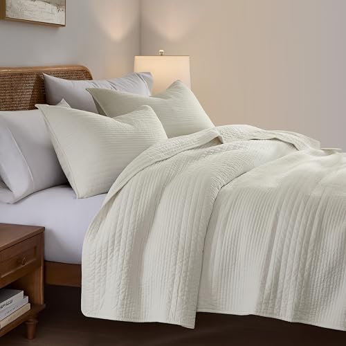 Palassio Striped Beige Cotton Quilt Cal King Set