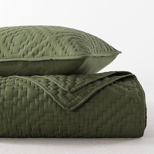 Olive Green Queen Quilt Set with Pillow Shams 3 Piece
