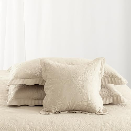 HoneiLife Oversized King Quilt Set - 120x120 Cal King 4-Piece Khaki