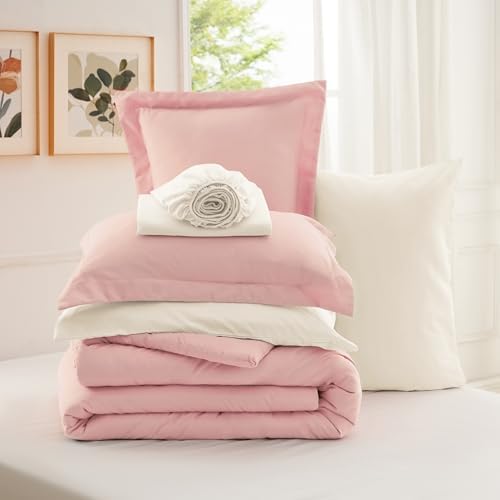 Bedsure 7-Piece Pink Comforter Set for All Seasons