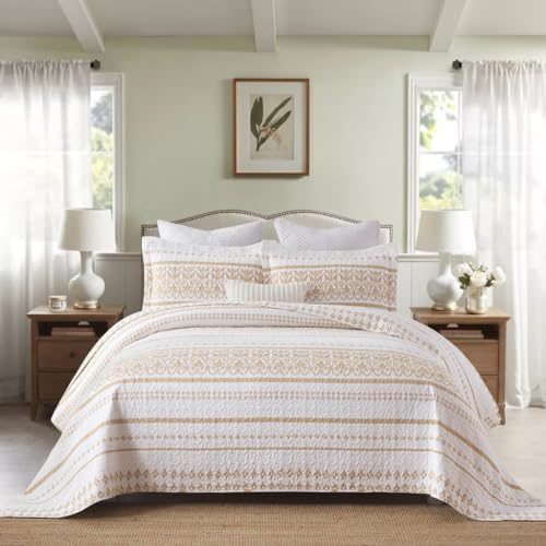 Qiqiong Bohemian Striped King Quilt 3 Pieces Set