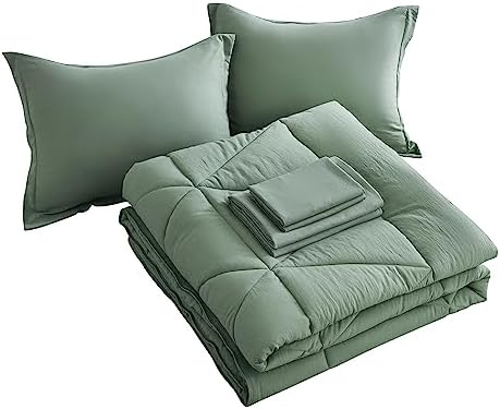 Chezmoi Jasper Sage Green Comforter Set 7-Piece