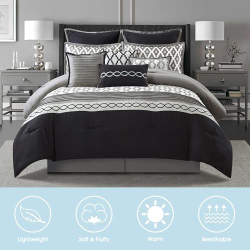 LANCO California King Comforter Set Black 10 Piece 1
