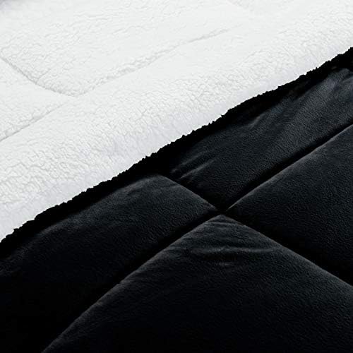 Elegant Comfort Reversible Sherpa Comforter Set KingCalifornia King Black