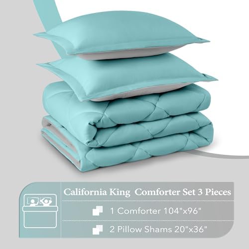 Downluxe California King Comforter Set - Teal and Gray
