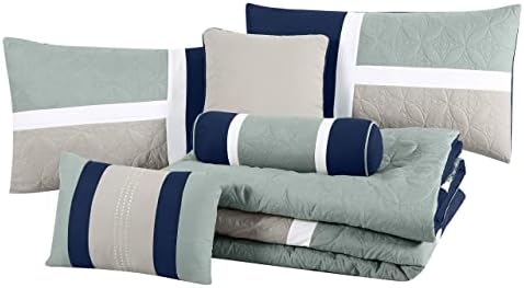 Chezmoi Upland 7-Piece Patchwork Comforter Set NavyBlueGray California King