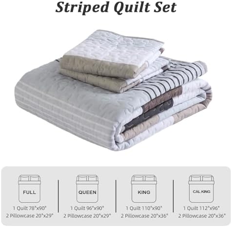 Dinjoy Grey King Size Quilt Set with 3 Pieces