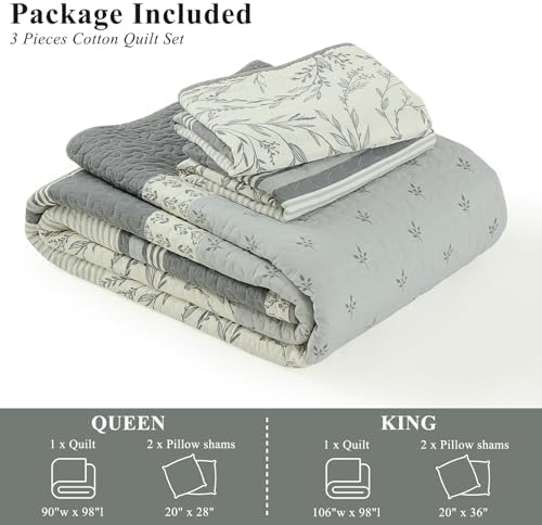 SOElinens King Size Gray White Quilt Set with Shams