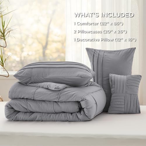 Bedsure Full Comforter Set - 4 Piece Grey Boho Bedding 1
