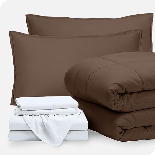 Upluxius Cocoa White 7-Piece Full XL Bed-in-a-Bag Set