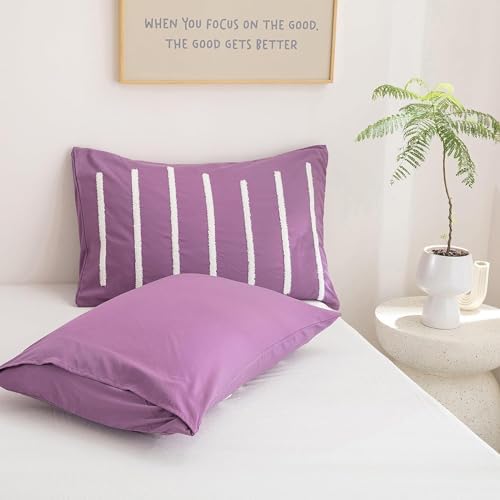 3Pcs Tufted Duvet Cover Set Purple Super King Comforter with Matching Pillows