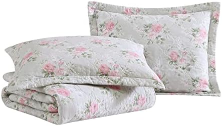 Laura Ashley Twin Quilt Set - Melany Pink Reversible Cotton Bedding