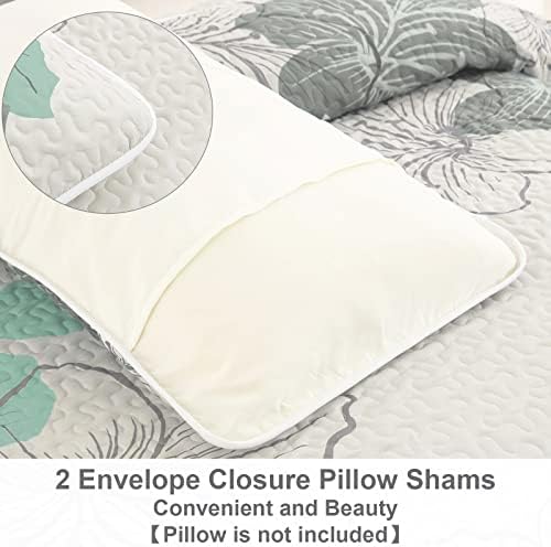 DJY 3 Piece Queen Quilt Set with Green Floral Pattern