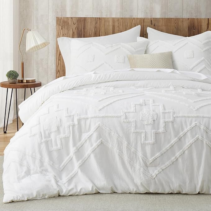 Luxury Tufted Duvet Cover 3 Pcs Cotton Bedding Set White Super King 1